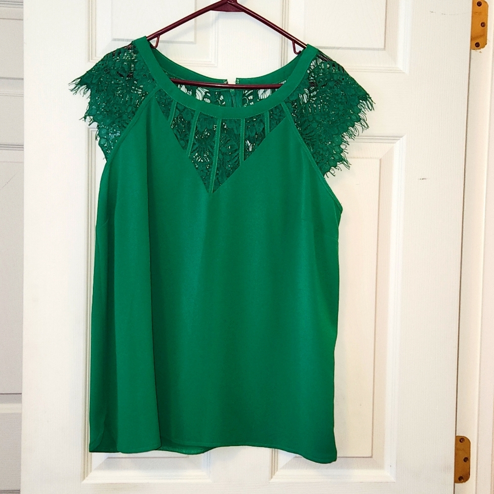Green Lace Detail Blouse